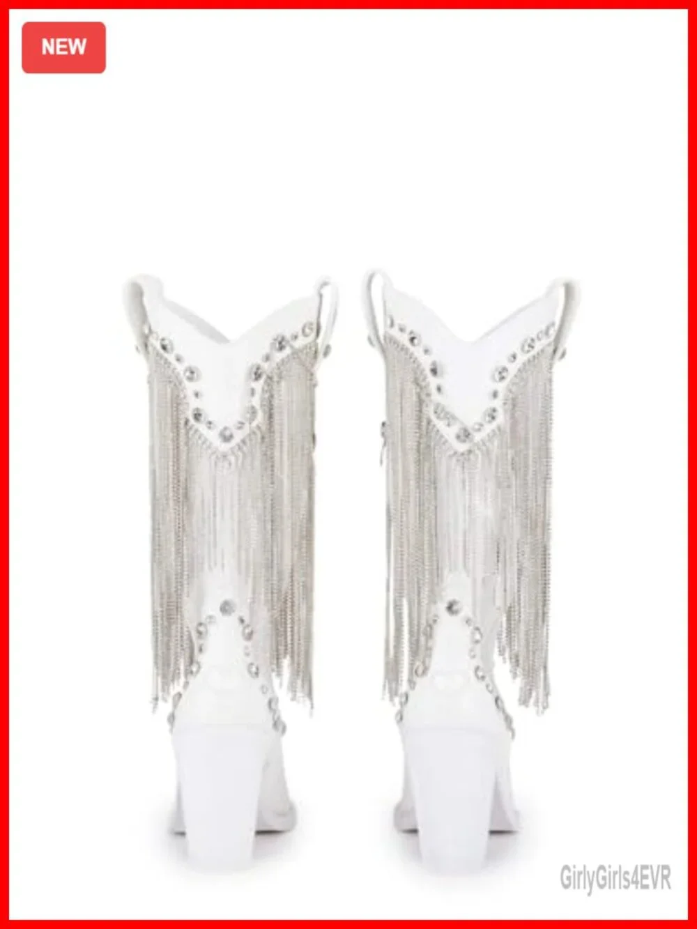 Vegan Leather Cowboy Boots with Rhinestone Fringe & Jewel Studs